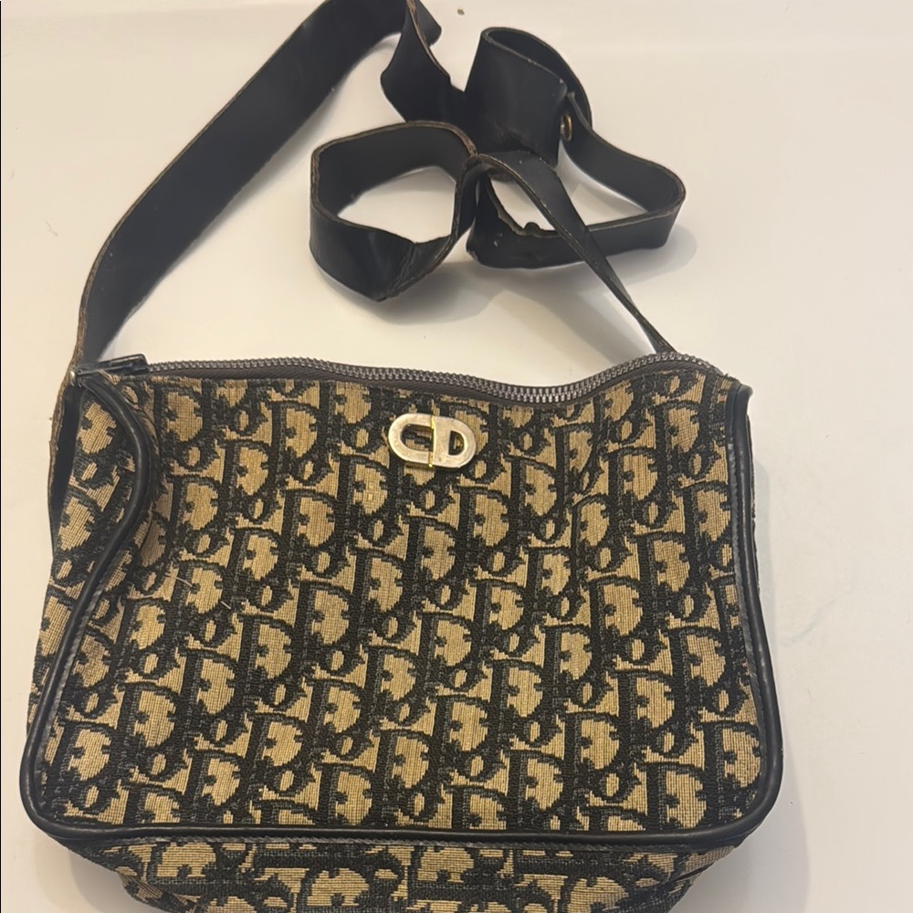 Dior Black and Tan Shoulder Bag with Gold-Tone Hardware